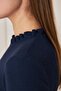 Women's Navy Blue Ruffled Short Sleeve Ribbed Knitwear Blouse 1212 - 6
