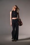 Blue Sporty Stitching Detailed Jean D Buckle Belt Denim, Wide Leg Palazzo Women's Trousers - 6