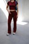 Mila Burgundy Bodycon Stretch Knitted Crop Tshirt and Spanish Flare Leggings Y2K Top-Bottom Set - 7
