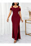 Women's Off-The-Shoulder Strap Slit Detailed Long Imported Crepe Dress - 6