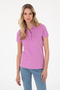 Women's Fuchsia Basic Polo Neck T-Shirt 50300830-Vr023