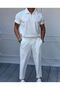 Zippered Ribbed Polo T-Shirt and Baggy Sweatpants 2-Piece Combination Lycra