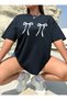 Women's Double Ribbon Printed Crew Neck Tshirt