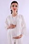 Effortt Ecru Scalloped Maternity Pajama Set with Dressing Gown - 3
