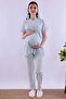 Effortt Blue Scalloped Maternity Pajama Set with Dressing Gown - 6