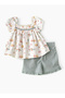 Girls' Camping Print Top & Ribbed Knit Shorts Set - 2