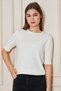 Women's Crew Neck Snap Fastener Short Sleeve Knitwear Blouse 1070 Ecru - 4