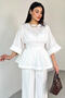 Blz-06285 White Round Neck Double Sleeve Side Zipper Pleated Blouse - 3