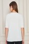 Women's Crew Neck Snap Fastener Short Sleeve Knitwear Blouse 1070 Ecru - 5