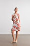Women's Orange-White Floral Print Sleeveless Mini Crinkle Dress - 4