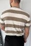 Beige Striped Knitted Knitwear T-shirt - 4
