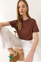 Women's Brown 100% Organic Cotton Relaxed Fit Round Neck T-Shirt 60602050