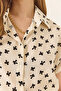 Women's Ecru Black Minimal Patterned Short Bat Sleeve Viscose Shirt 20310 60283222 - 5