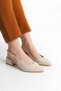 Women's Beige Patent Leather Buckle Strap New Season Short 3 cm Heeled Shoes - 2