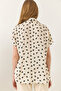 Women's Ecru Black Minimal Patterned Short Bat Sleeve Viscose Shirt 20310 60283222 - 6