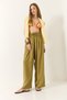 Women's Oil Green High Waist Wide Elastic Oversize Palazzo Trousers 80165 60271071 - 4