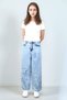 Girl's Star Patterned 100% Cotton High Waist Wide Leg Jeans - 7