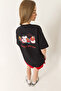 Women's Black Printed Cotton Oversize Knitted T-Shirt 60284039 - 3