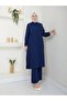 Navy Blue Long Size Shirt Set - Oversized Hijab Set - 4