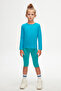 Dark Turquoise Basic Seasonal Lycra Long Sleeve Girls' T-Shirt