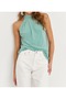 Women's Mint Halter Neck Zero Sleeve Regular Buttoned Pleated Sandy Premium Blouse - 3