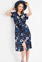 Women's Blue Patterned Short Sleeve Shirt Dress with Belt Arm-22Y 001007 - 4