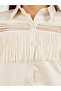 Solid Lace Insert Regular Fit Shirt with Fringe Detail - 4