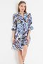Women's Blue V-Neck Pleated Detailed Pocket Quarter Sleeve Dress Arm-25Y 001029