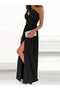 Women's Asymmetrical Neck Slit Maxi Length Crepe Evening Dress - 4