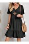 Women's Short Sleeve V-Neck Ruffle Wrap Dress - 3