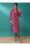 Women Pink V Neck Long Sleeves Gotta Patti Kurta