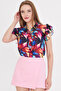 Women's Cobalt Blue Blouse with Ruffled Collar and Sleeves Arm-25Y 001028 - 5