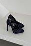 Navy Blue Striped 13-cm Women's Classic Platform Heels - 5