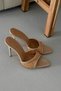 Ruche Straw Detail Nude Matte Women's 10cm Heeled Straw Slippers 10 Cm Slipper, - 7