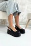 Black Skin Wedge Heel Women's Shoes V4214 - 5