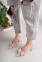 Blush Bow Beige Matte Leather Pointed Toe Short Block Heeled Women's Shoes - 2