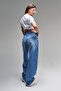 Women's Blue Denim Color Lotus 10S5-4 Baggy Fit 100% Cotton Belt Detailed Denim Jean - 6