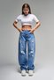 Women's Blue Denim Color Lotus 10S5-4 Baggy Fit 100% Cotton Belt Detailed Denim Jean - 2
