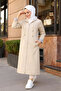 Women's Cream Ankle and Striped Hooded Bondip Long Trench Coat Cap - 4