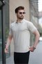 Beige Polo Neck Knitwear Men's T-Shirt E7417 - 2