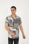 Men's Short Sleeve Relax Fit Comfortable Cut Lapel Collar Digital Printed Patterned Viscose Yellow Shirt - 2