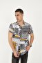 Men's Short Sleeve Relax Fit Comfortable Cut Lapel Collar Digital Printed Patterned Viscose Yellow Shirt - 6