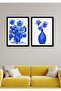 2 Pieces Modern Blue Flowers Wall Decor Painting Set for Salon Living Bedroom Kitchen - 2