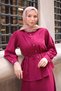 Burgundy Waist Belted Shirt Skirt Suit - 5