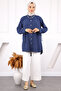 Navy Blue Sleeve Lace Collar Stone Linda Tunic - 2