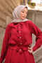 Burgundy Ruffled Front Modal Shirt Skirt Suit - 4