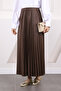 Brown Elastic Waist Pleated Skirt - 4
