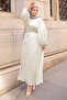 Mint Waist Belted Balloon Sleeve Pleated Dress