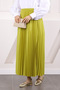 Oil Green Elastic Waist Pleated Skirt - 3