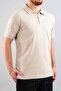 Men's Beige Slim Fit 100% Cotton Soft Textured Polo Neck T-Shirt Basic T-Shirt - 2